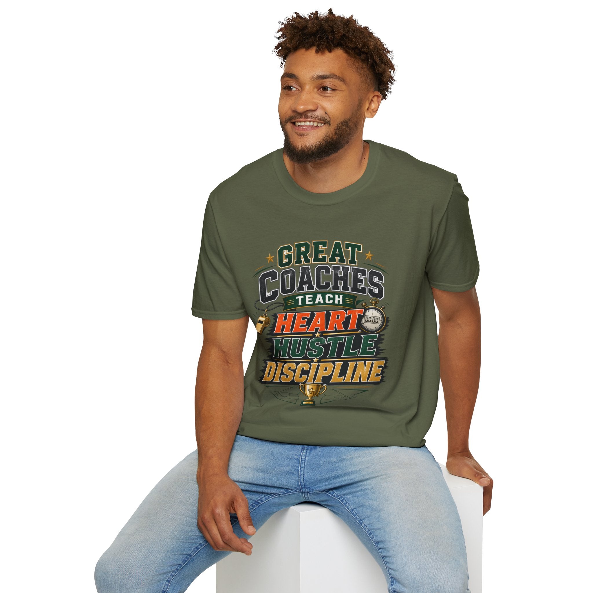 Coach T-Shirt - "Great Coaches Teach Heart Hustle Discipline" Inspirational Sports Tee