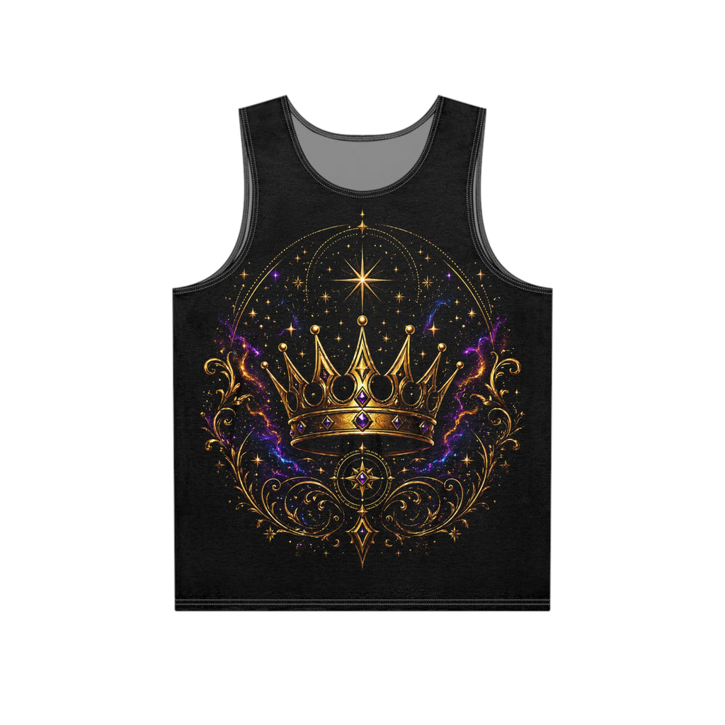 Celestial Crown Men's Graphic Tank Top — Galaxy Gold Ornate Design