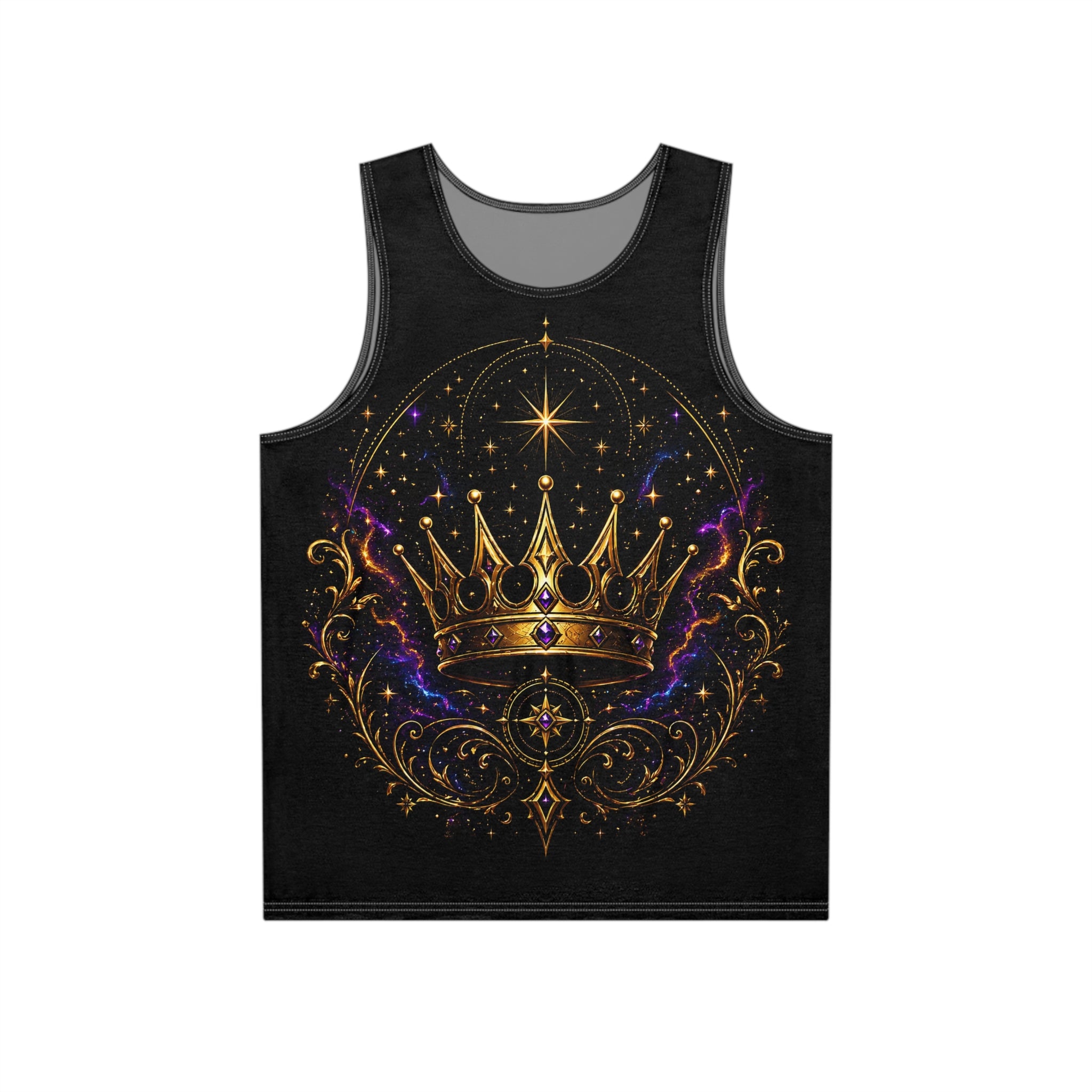 Celestial Crown Men's Graphic Tank Top — Galaxy Gold Ornate Design