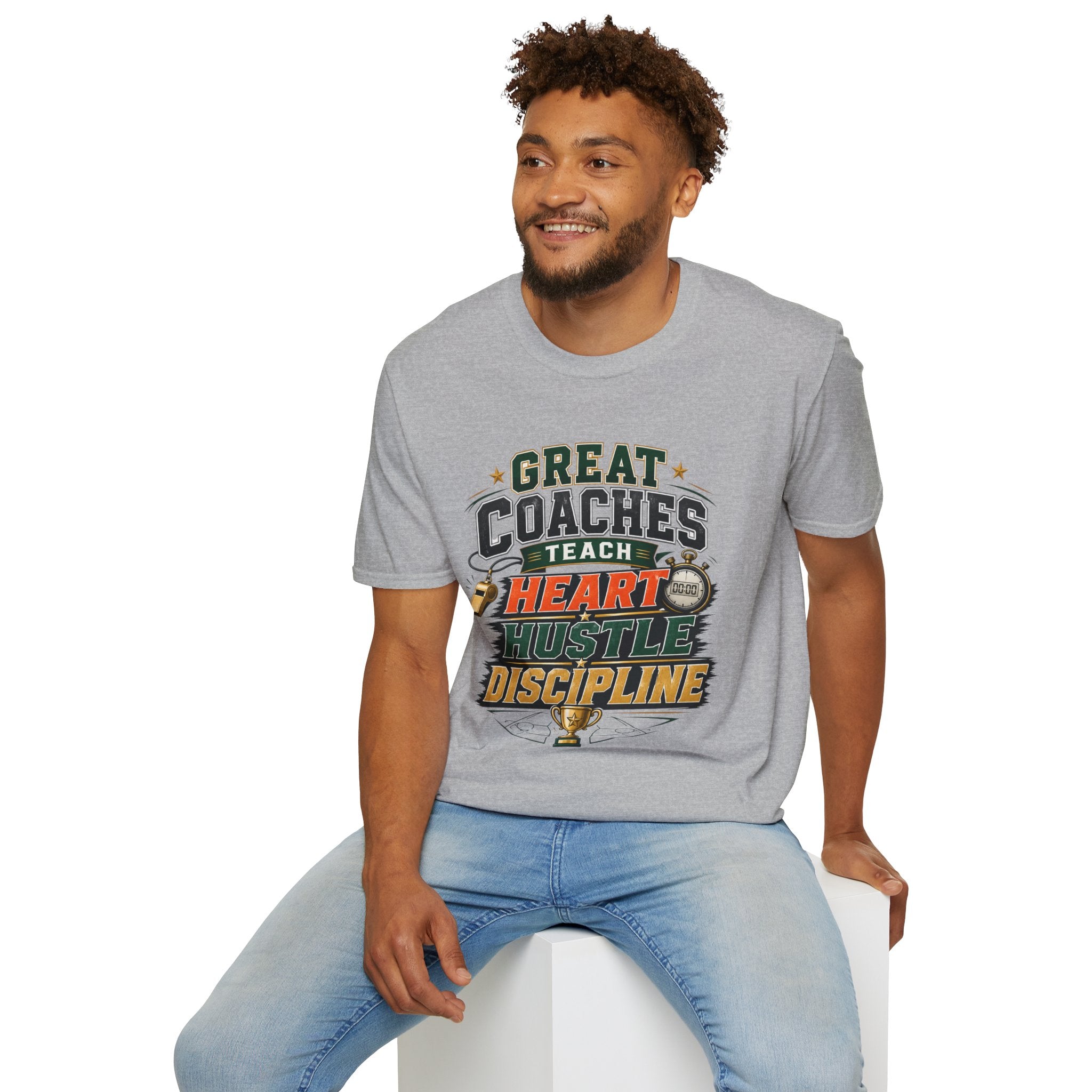 Coach T-Shirt - "Great Coaches Teach Heart Hustle Discipline" Inspirational Sports Tee