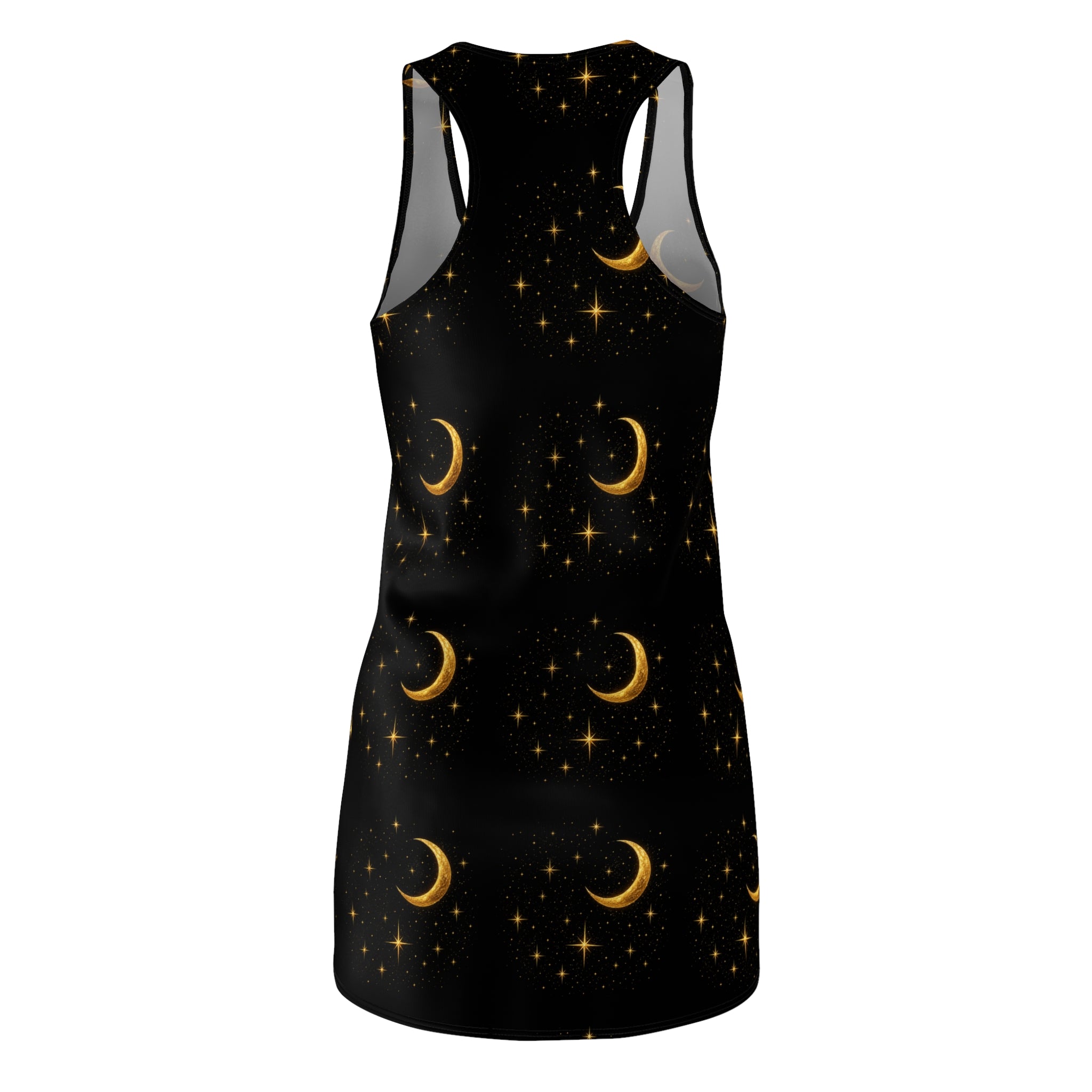 Moonlit Crescent Racerback Dress — Gold Moon & Stars Print